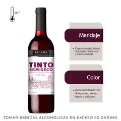 TACAMA - Vino Tinto Semi Seco Dulce Natural Botella 750 mL
