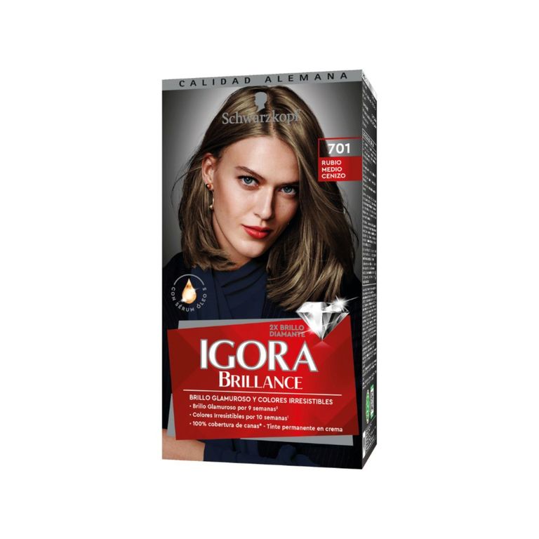 Tinte Igora Brillance Tono 701 Rubio Medio Cenizo
