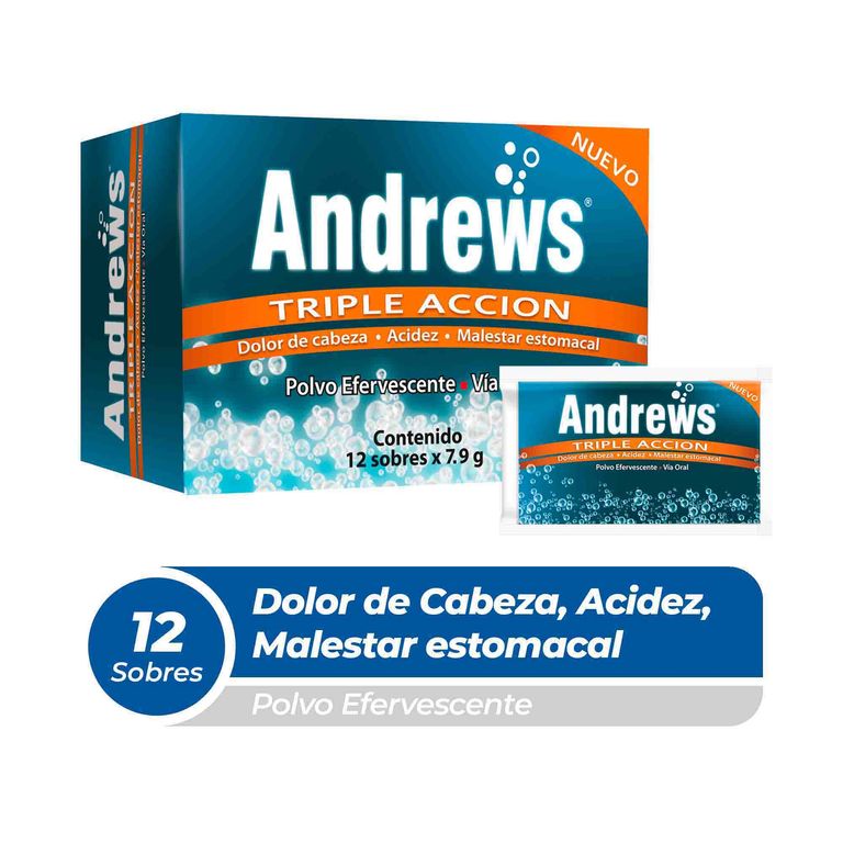 Polvo Efervescente Andrews Triple Acción Caja 12 Sobres