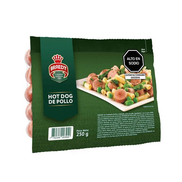 Hot Dog de Pollo Braedt Empaque 250 g