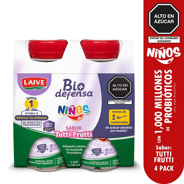 Yogurt Laive Biodefensa Kids Tutti Frutti Pack 4 Botellas 100 mL