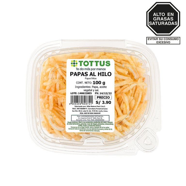 Papas al Hilo Tottus Bolsa 100 g