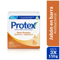 PROTEX - Jabón Barra Nutri Protect Vitamina E Pack 3 Empaques 110 g