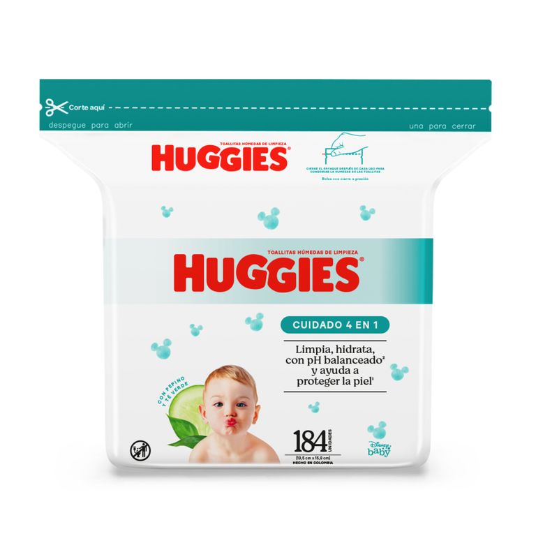 Toallitas Húmedas Huggies One&Done Pepino y Té Verde Empaque 184 Und