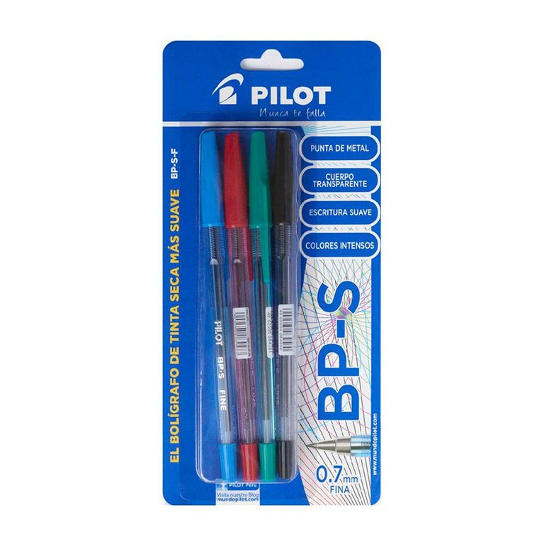 Lapicero Pilot BP SF Azul Rojo Verde Negro Empaque 4 Und