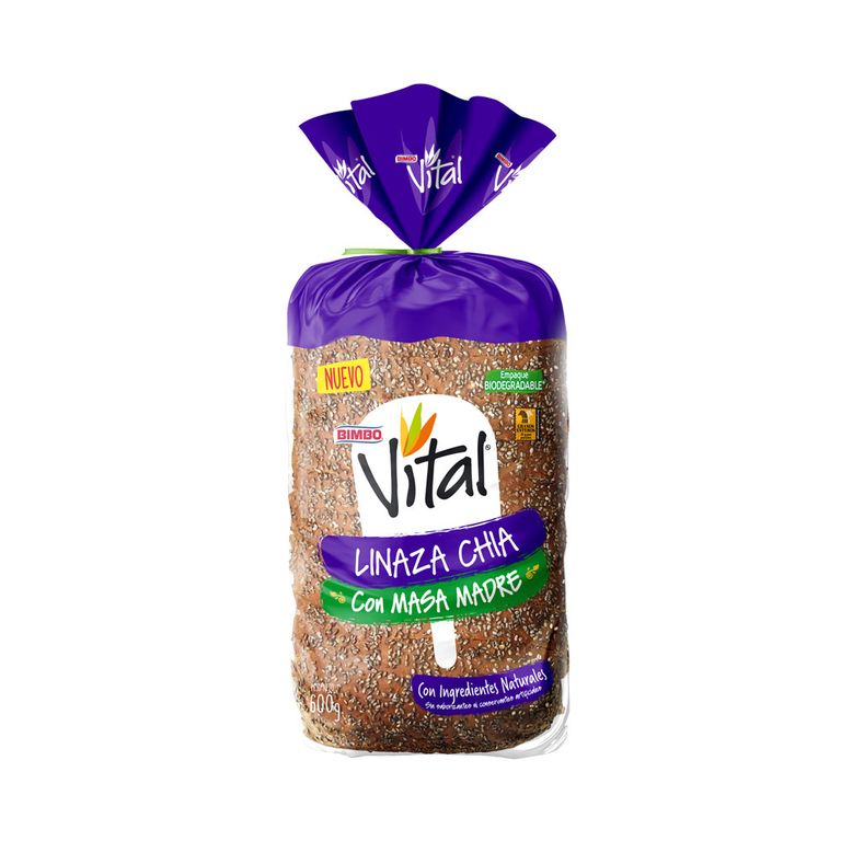 Pan de Molde Bimbo Vital Integral Multicereal con Chía y Linaza Bolsa 600 g