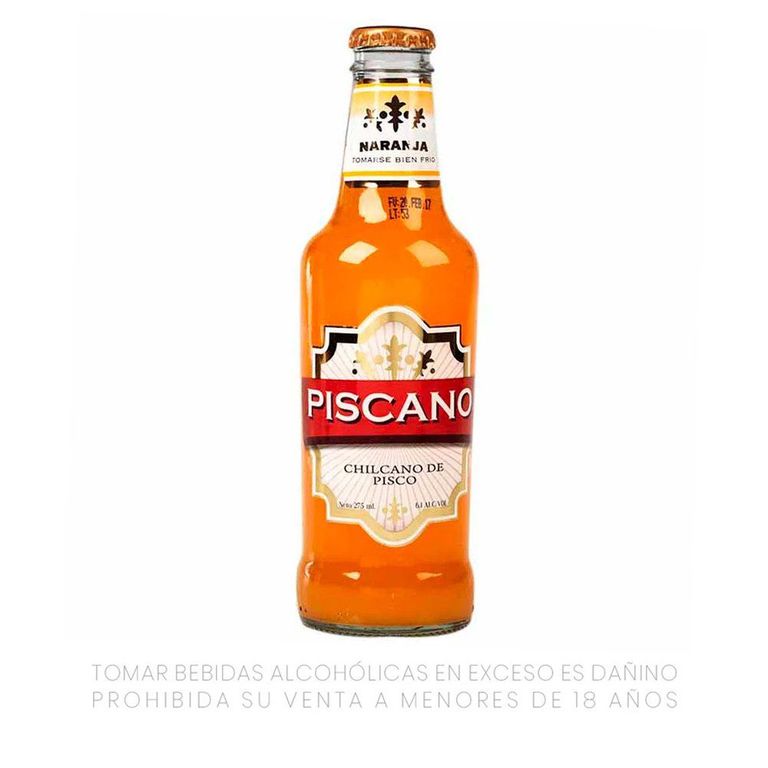 Bebida RTD Piscano Zero Naranja Botella 275 mL