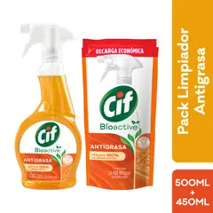 CIF - Pack Bioactive Limpiador Antigrasa Envase 500 mL + Doypack 450 mL