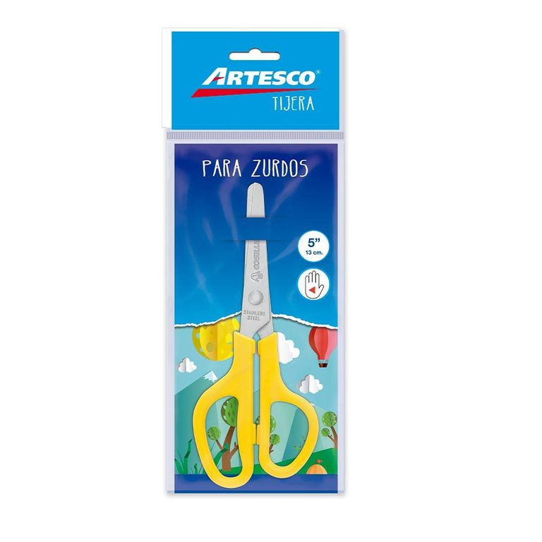 Tijera Artesco Escolar Para Zurdos 5" Color Amarillo