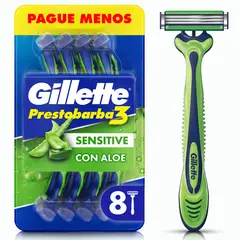 GILLETTE - Máquina De Afeitar Gillette Prestobarba3 Sensitive Con Aloe Empaque 8 Und