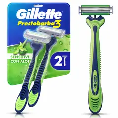 GILLETTE - Máquina de Afeitar Gillette Prestobarba3 Sensitive con Aloe Bolsa De Plástico Empaque 2 Und