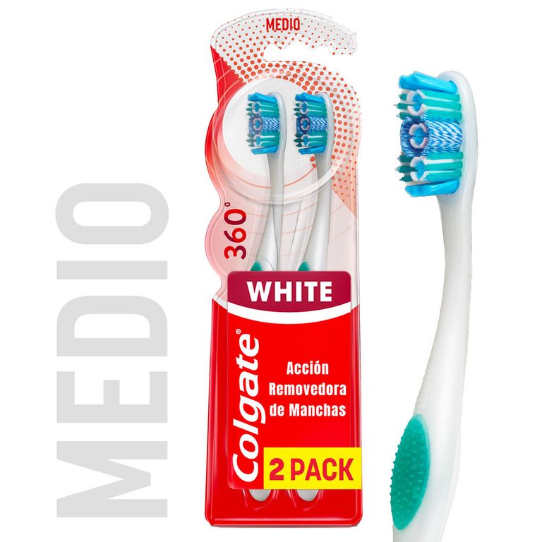 Cepillo Dental Colgate 360 Luminous White Medio Empaque 2 Und