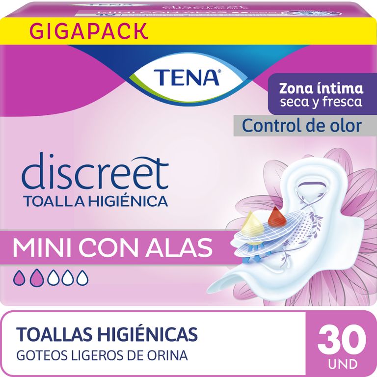 Toalla Higiénica Tena Discreet Mini con Alas Empaque 30 Und