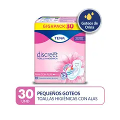 TENA - Toallas Higiénicas Discreet Mini Con Alas Empaque 30 Und
