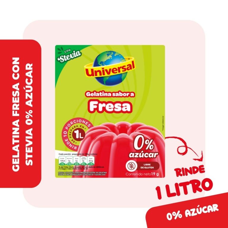 Gelatina Universal Diet Fresa con Stevia Caja 19 g