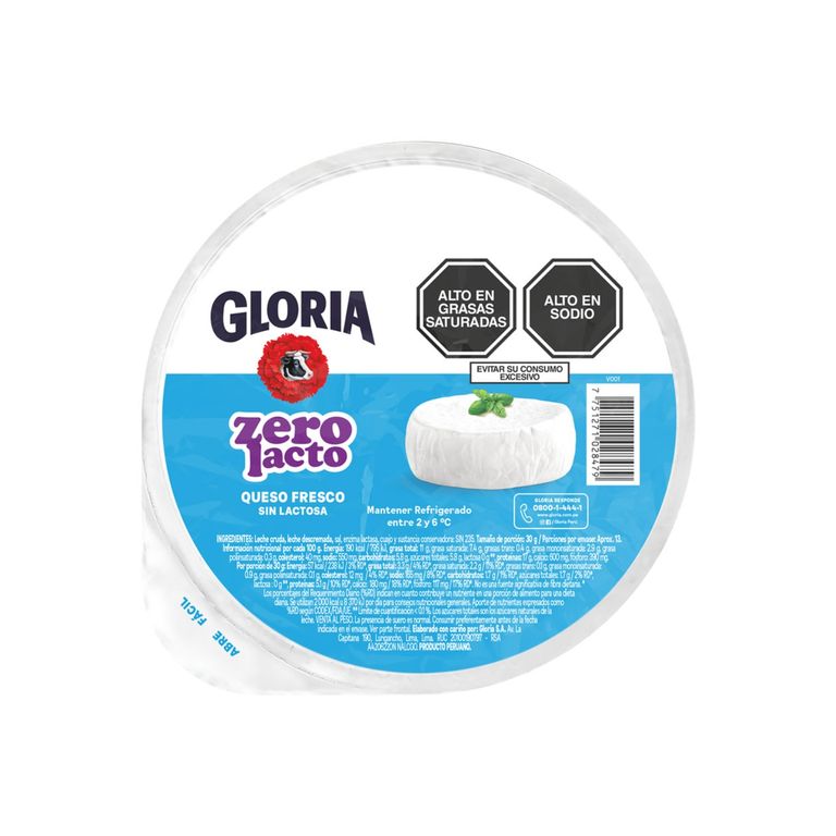 Queso Fresco Sin Lactosa Gloria Molde x Kg