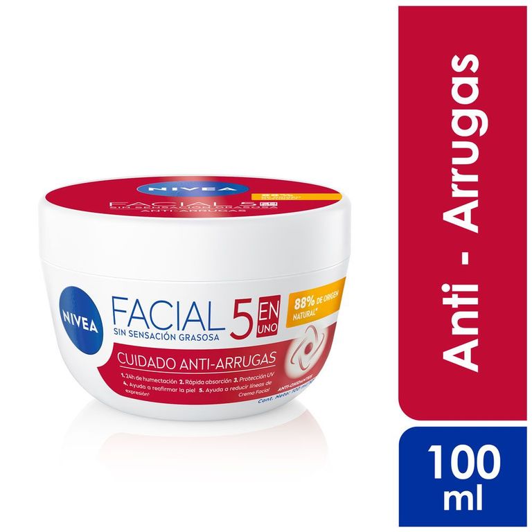 Crema Facial Nivea Cuidado Antiarrugas Envase 100 mL