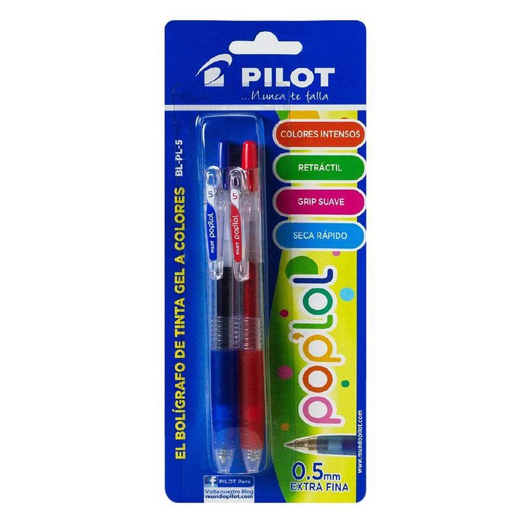 Lapicero Pilot Tinta Gel Pop Lol Azul Rojo Empaque 2 Und