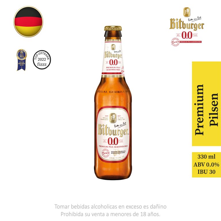 Cerveza Bitburger Sin Alcohol Drive Bit Botella 330 mL