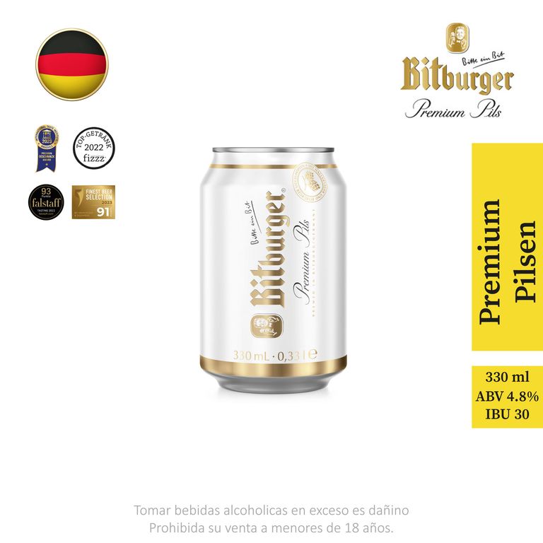 Cerveza Bitburger Premium Pilsen Lata 330 mL