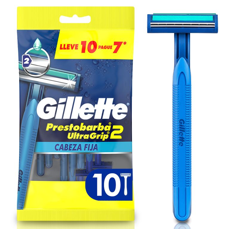 Máquina de Afeitar Desechable con Cabezal Fijo Gillette Prestobarba Ultragrip2 Empaque 10 Und
