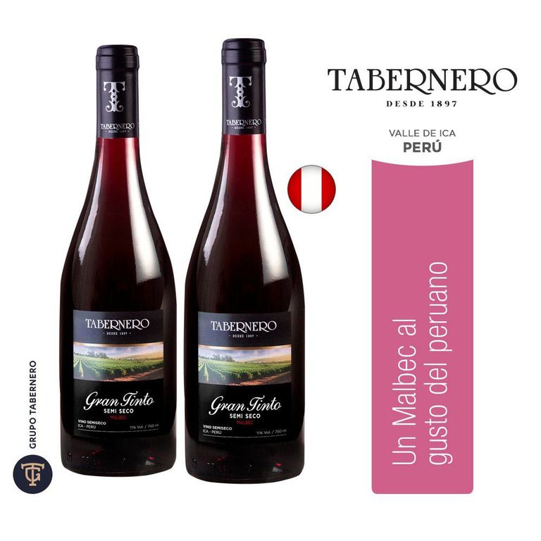 Vino Tinto Tabernero Semiseco Botella 750 mL