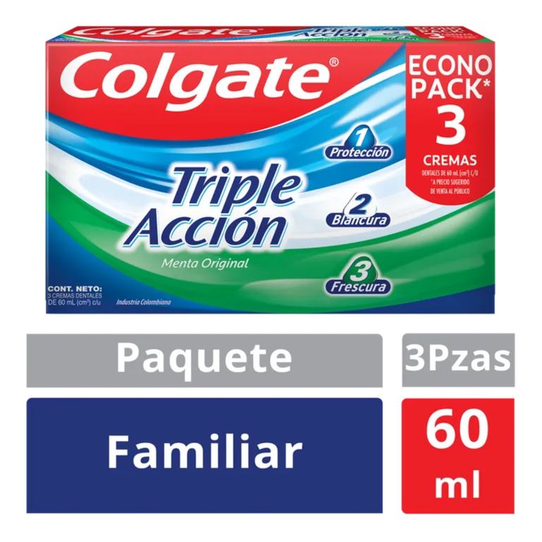 Crema Dental Colgate Triple Accion Caja 3 Und 60 ml