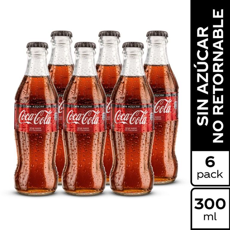 Gaseosa Coca Cola Zero Vidrio Sixpack Botella 300 mL
