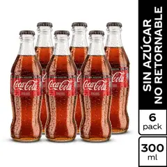 COCA COLA - Gaseosa Coca Cola Zero Vidrio Sixpack Botella 300 mL