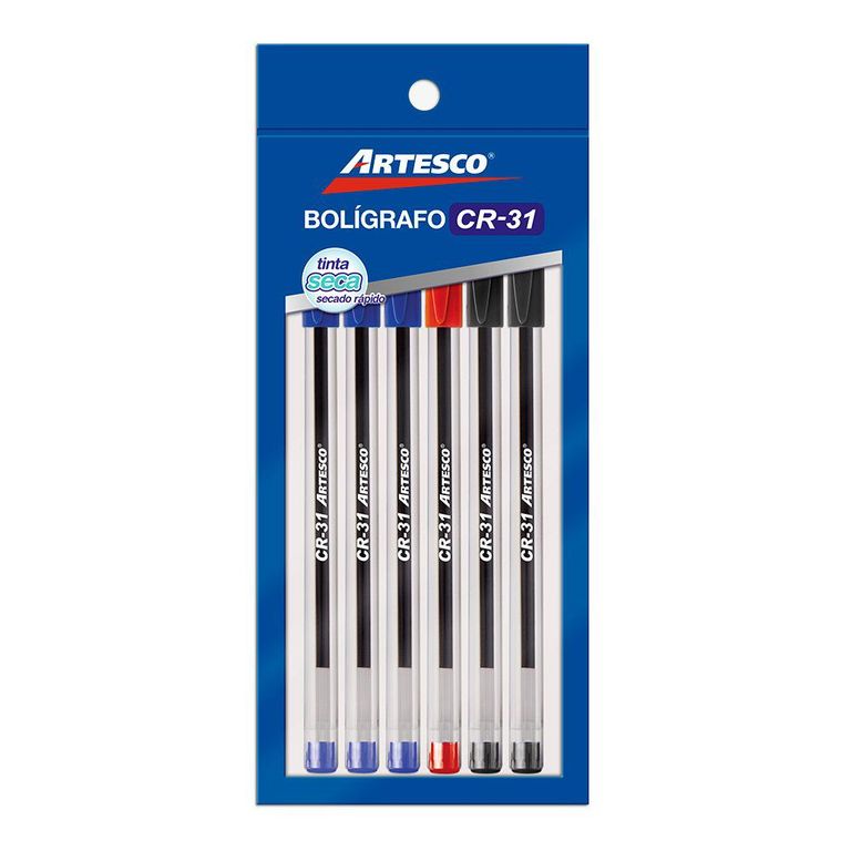 Lapiceros Artesco Cr31 Azul Empaque 6 Und