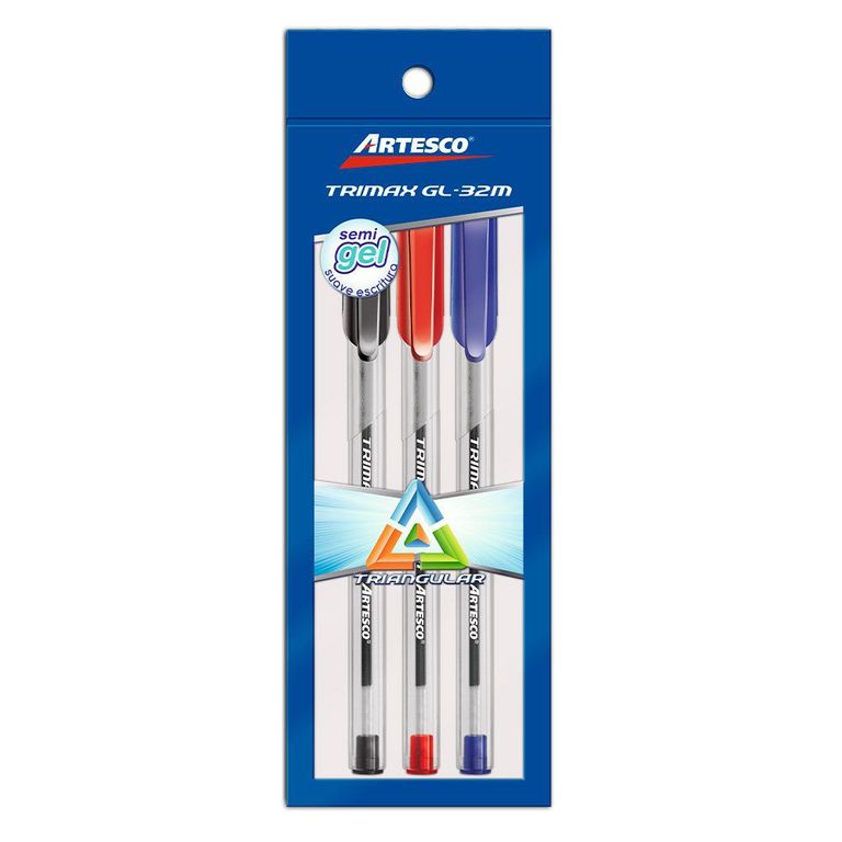 Lapiceros Artesco Trimax Gl-32 Color Rojo Azul Y Negro Empaque 3 Und