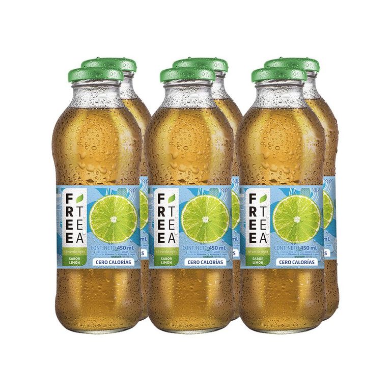Bebida Té Verde Free Tea Light Limón Sixpack Botella 450 mL