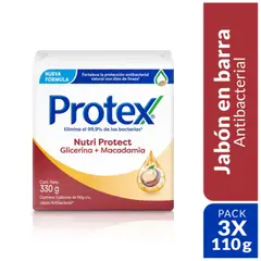 PROTEX - Jabón Barra Nutri Protect Macadamia Pack 3 Empaques 110 g