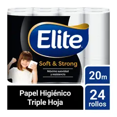 ELITE - Papel Higiénico Triple Hoja Soft & Strong Pack 24 Rollos 20m