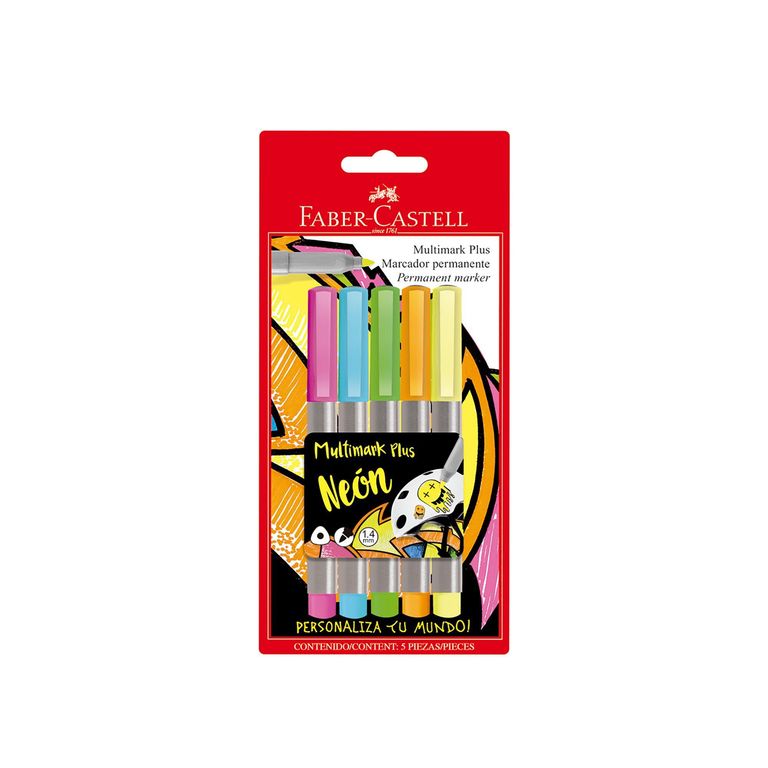 Plumones Permanentes Faber Castell Multimark Plus Neón Empaque 5 Und