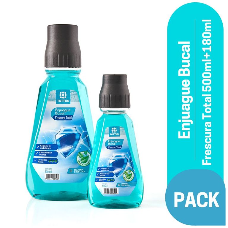 Pack Enjuague Bucal Tottus Frescura Total 500 mL + 180 mL
