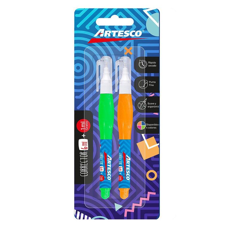 Correctores Artesco Coloridos Empaque 2 Und 6 mL