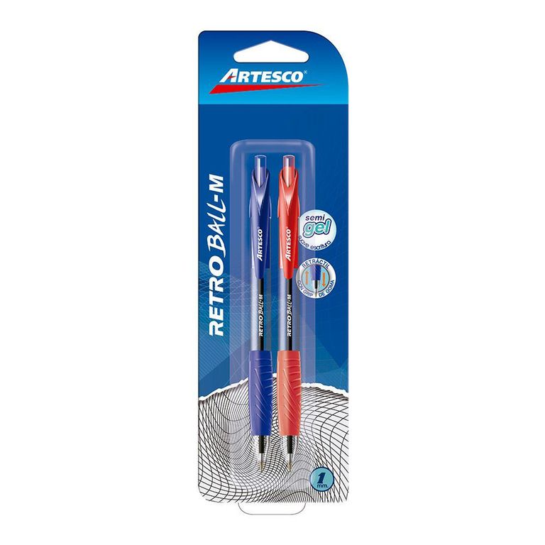 Lapicero Artesco Retro Ball Color Azul Y Rojo Empaque 2 Und