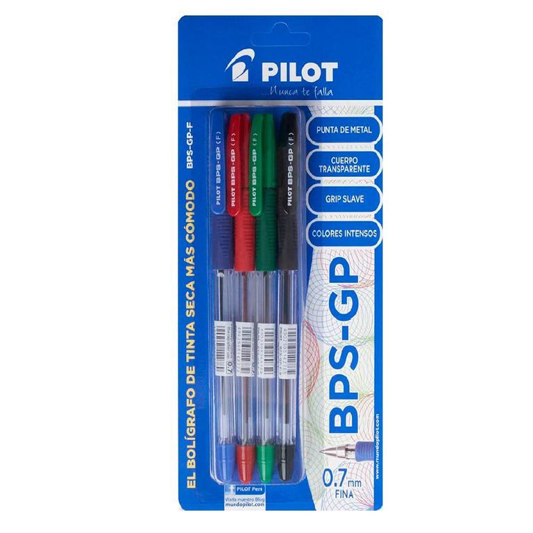 Lapicero Pilot Tinta Seca Bps Gp Azul Negro Rojo Verde Empaque 4 Und