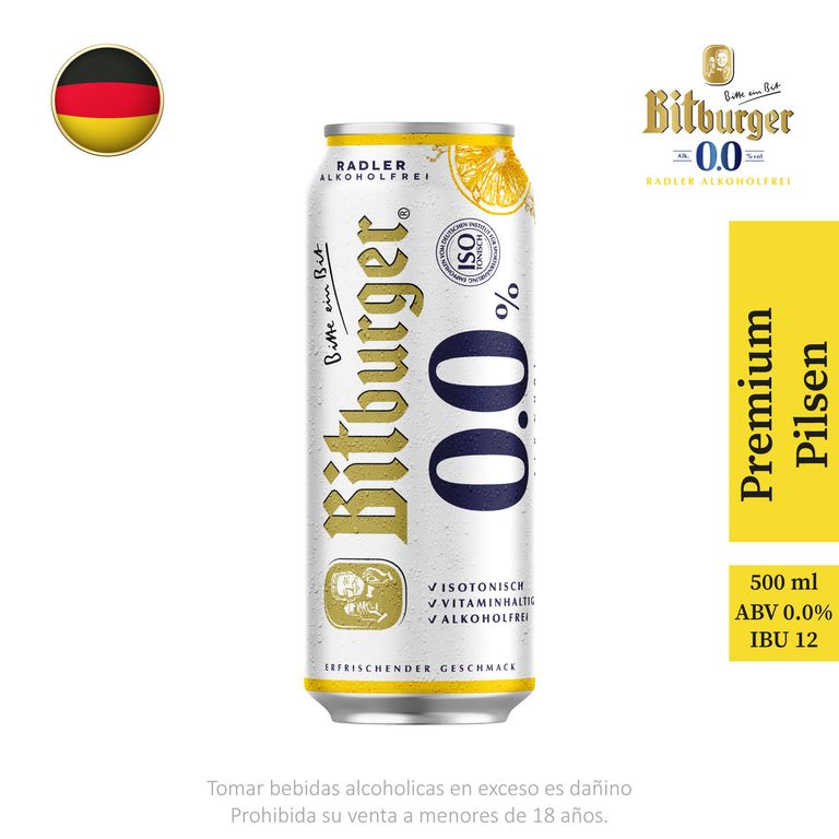 Cerveza Bitburger Sin Alcohol Radler Lim Botella 500 mL