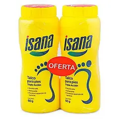ISANA - Talco Para Pies Triple Acción Pack 2 Envase 60 g