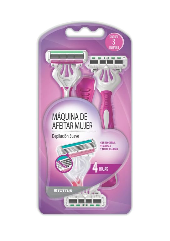 Máquina de Afeitar Mujer 4 Hojas Tottus Empaque 3 Und