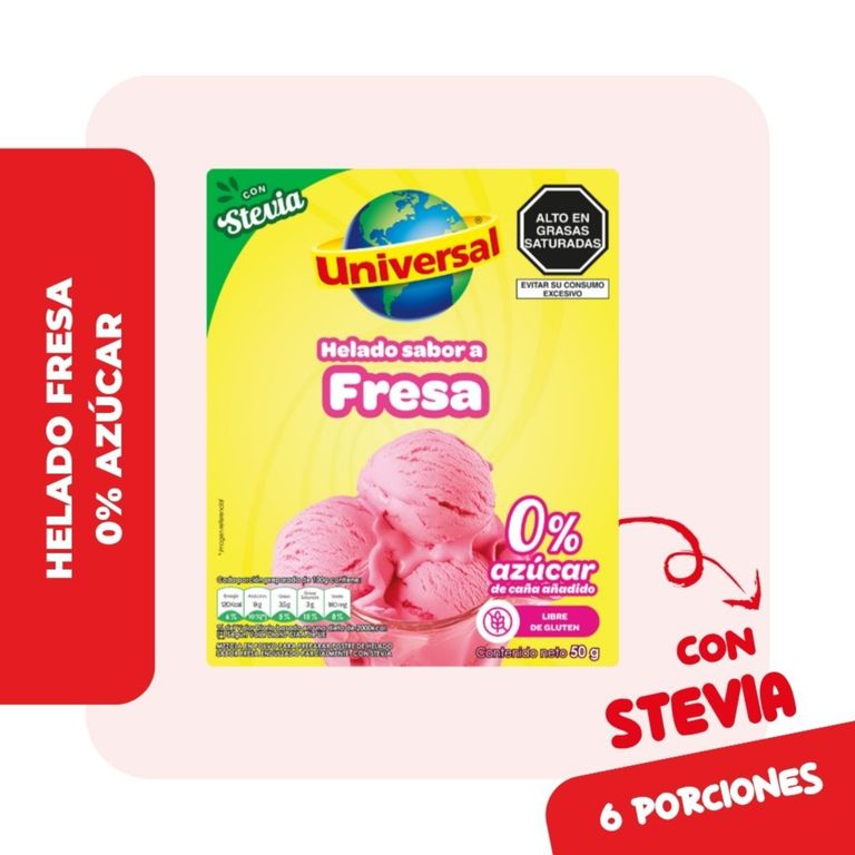 Helado con Stevia Universal Sabor Fresa Caja 50 g