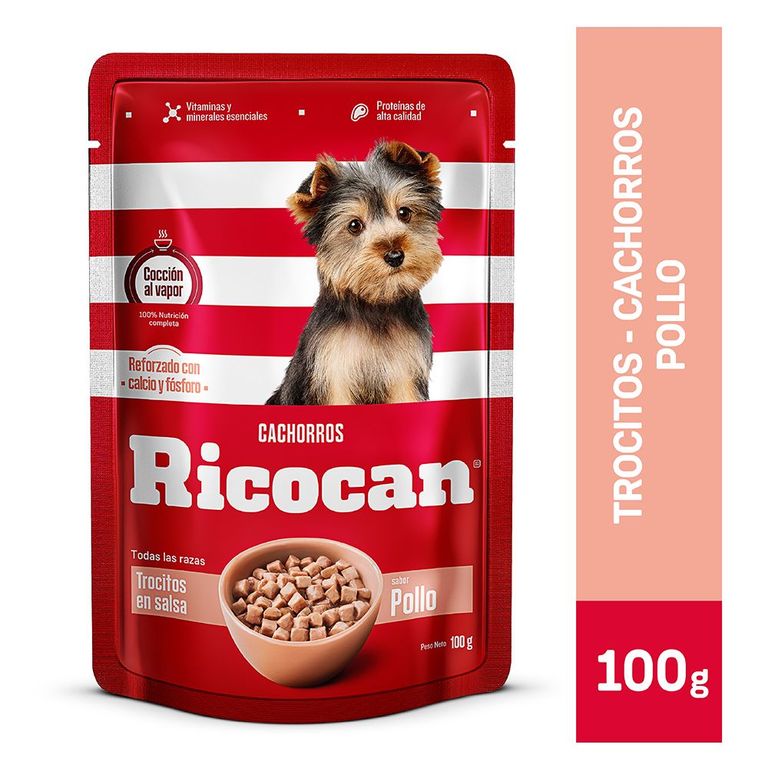 Alimento Húmedo Cachorros Ricocan Trozos de Pollo Doypack 100 g
