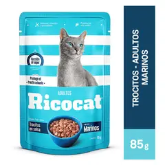RICOCAT - Trocitos en Salsa Sabor Marinos para Gatos 85 g