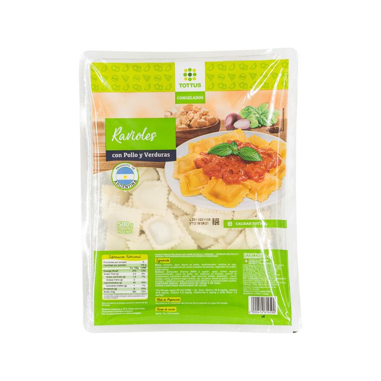 Ravioles con Pollo y Verduras Tottus Empaque 500 g