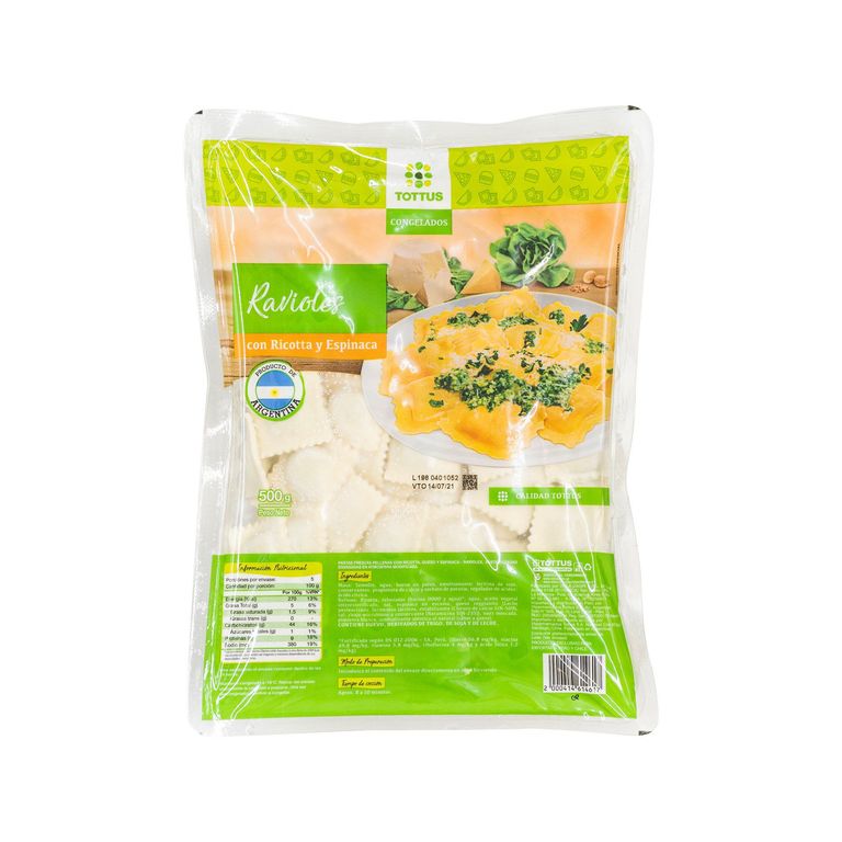 Ravioles con Ricatta y Espinaca Tottus Empaque 500 g