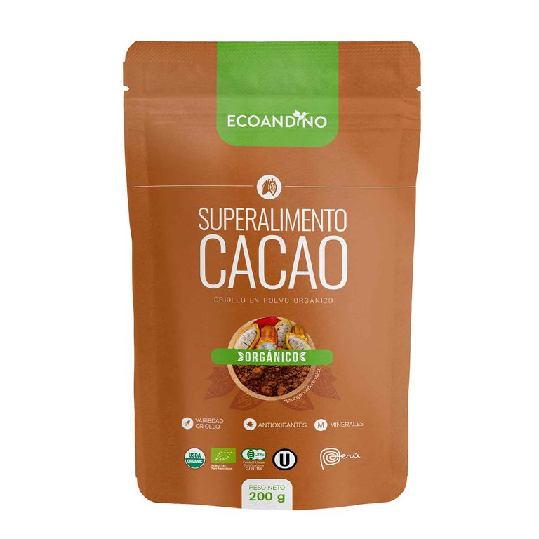 Cacao Criollo Orgánico Ecoandino en Polvo Doypack 200 g