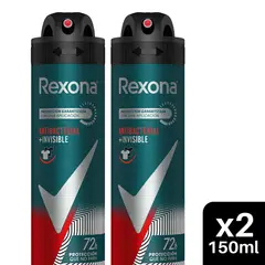 REXONA - Pack Desodorante Masculino Rexona Aerosol Antibacterial 150 mL + Invisible 150 mL