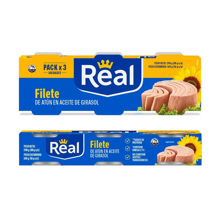 Filete de Atún Real en Aceite Girasol Pack 3 Latas 80 g